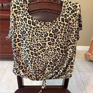 Discreet Leopard Print Tie-Front Top - Tan & Black
